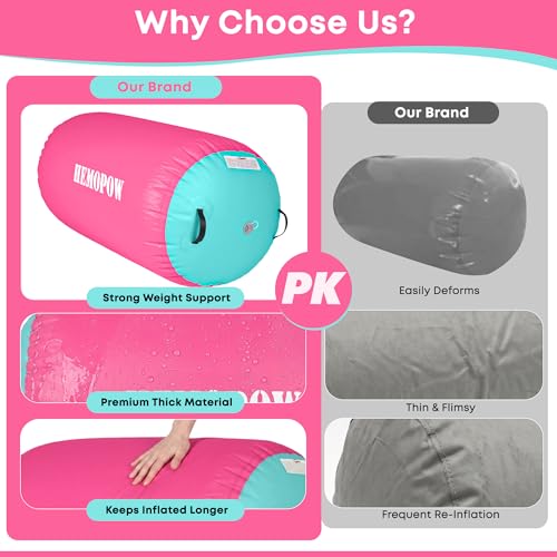 Pink & Green Inflatable Gymnastics Air Barrel Roller with Electric Pump - 3.3Ft Tumbling Back Handspring Trainer for Home & Cheerleading