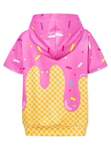 UNIFACO Boys Short Sleeve Hoodie Shirt - Funny Graphic Tee for 7-14 Years, Ice Cream Purple, 8 Years