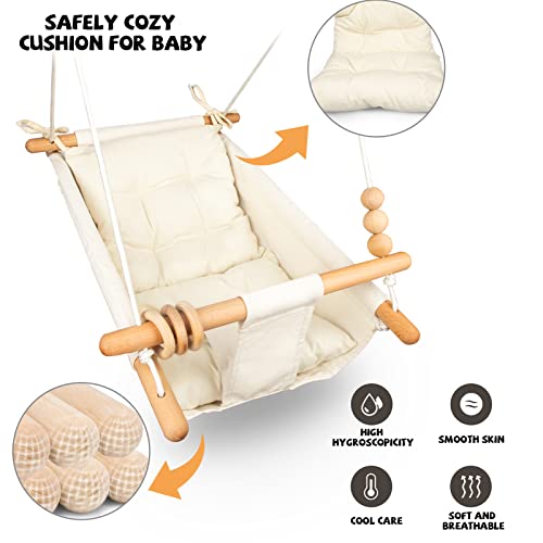 Tislly Baby Swing Outdoor Indoor Cream for Infants & Toddlers Adjustable Safety Belt