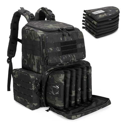 DSLEAF Camo Tactical Pistol Backpack with 6 Pistol Cases - Gun Range Bag
