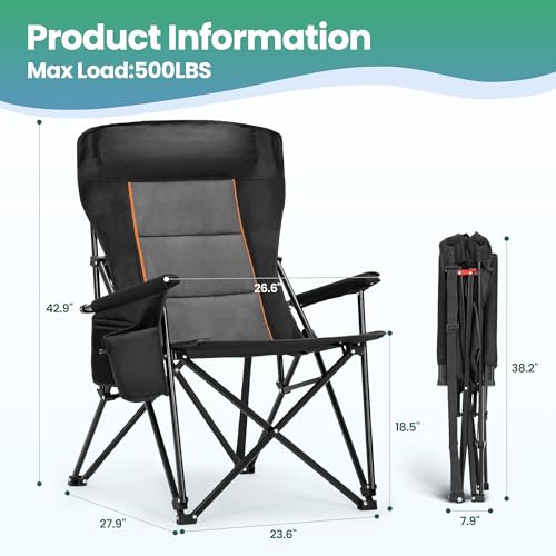 High Point Sports Oversized Folding Camping Chair Single Pack Black Supports 500 lbs