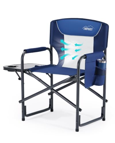 Heavy Duty Camping Folding Chair with Side Table 400lbs Support - Blue