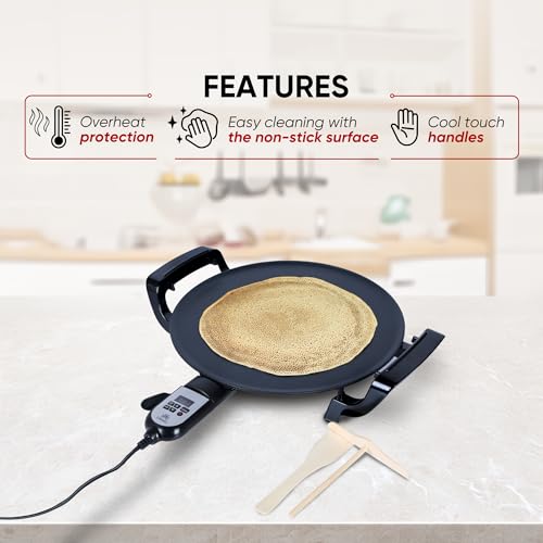 Ethniq 16-Inch Electric Crepe Griddle for Injera & Pancakes - Digital Temp Control