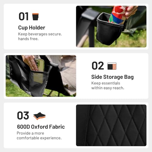 TIMBER RIDGE Black Oversized Portable Camping Swing Chair with Pillow & Cup Holder