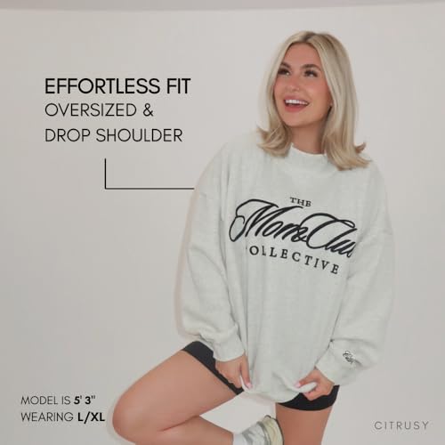 CITRUSY Mom Club Oversized Mockneck Sweatshirt Large-X-Large Oat | Turtleneck Mama Top