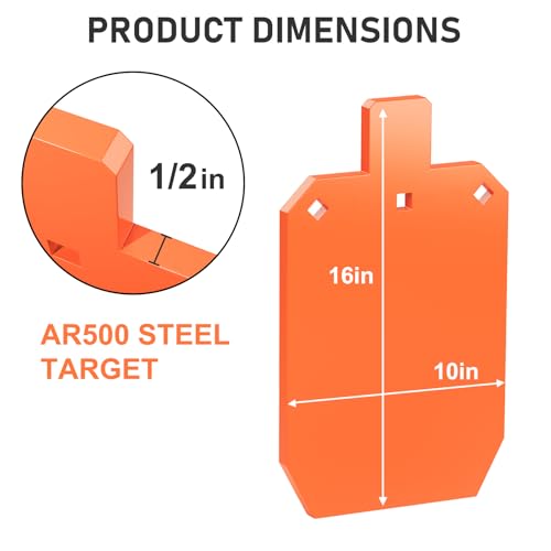 LXVOOEE 1/2 Inch Thick AR500 Steel Shooting Targets - 10x16 Torso Silhouette, Neon Orange