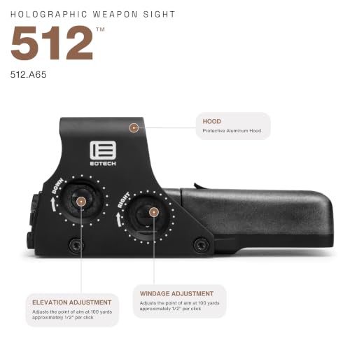 EOTECH 512.A65 Holographic Weapon Sight - 68 MOA Ring & 1 MOA Dot, Water Resistant, Fits Weaver & MIL-STD Rails
