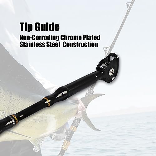 Fiblink 6' Offshore Trolling Rod - 30-50lbs Heavy Game Saltwater Fishing Pole with Camouflage Handle & Stainless Steel Rollers - 1 Piece, Straight Variation