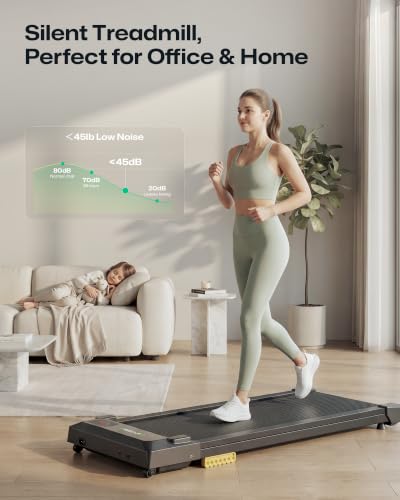 UREVO Black Smart Under Desk Treadmill with App Control & Shock Absorption