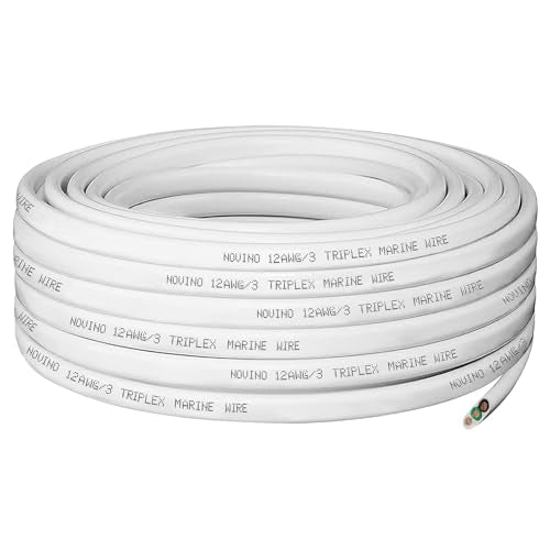 12/3 Marine Grade Wire 100FT Triplex Copper Cable - White PVC Insulation