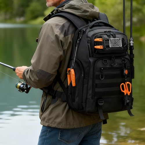 50L Fishing Backpack with 4 Tackle Boxes, Comfortable Straps - BAIXIXIG