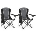 Oversized Camping Folding Chair with Cup Holders - Heavy Duty Steel Frame, 350 LBS Support, Black & Grey 2-Pack