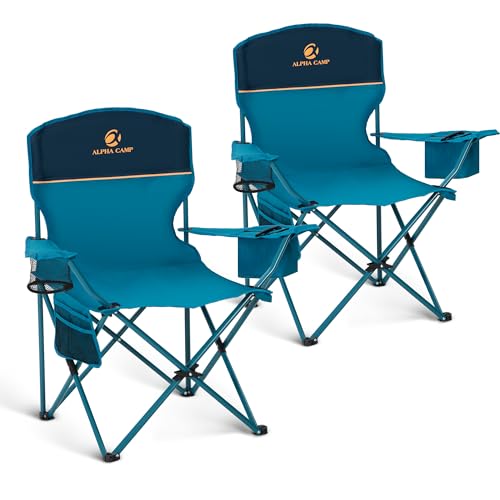 Let's Camp Blue Folding Camping Chair with Cooler Bag - 2 Pack