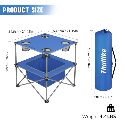 Blue Portable Folding Camping Table with 4 Cup Holders & Storage Case - Lightweight Outdoor Picnic & Tailgating Table