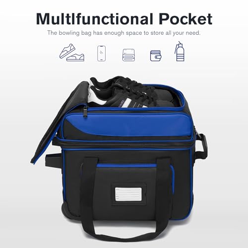 Blue Single Roller Bowling Bag with Wheels & Separate Shoe Compartment