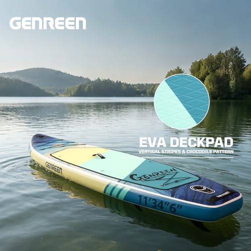 GENREEN 10'6" Inflatable Stand Up Paddle Board - Dark Blue, Stable & Beginner-Friendly