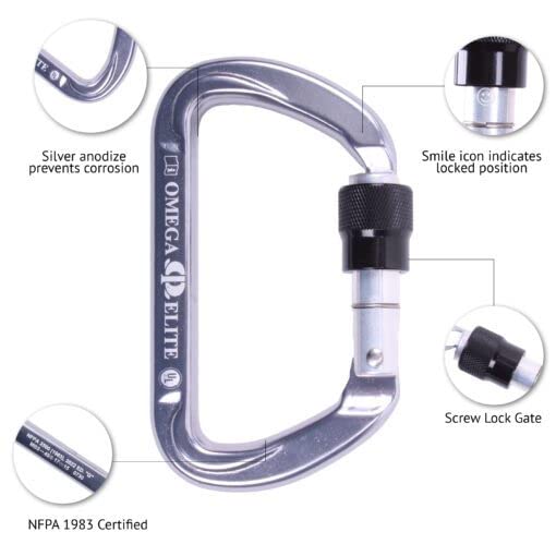Omega Pacific Elite Keylock Screw-Lok Carabiner - Rated to 45kN, This ‘Biner Weighs only 4.6 Ounces - Certification: NFPA 2500 (1983), 2022 ED General Use
