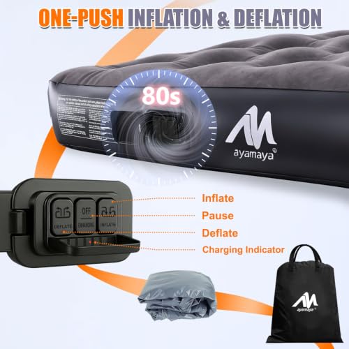AYAMAYA 5.5-5.8ft Truck Bed Air Mattress with Built-In Rechargeable Pump, Portable Camping Bed