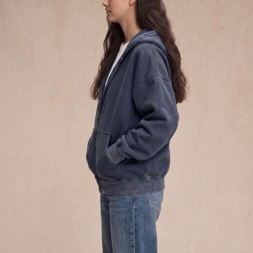 Unisex Double Zip Hoodie Sweatshirt Small Navy Blue Oversized Fleece