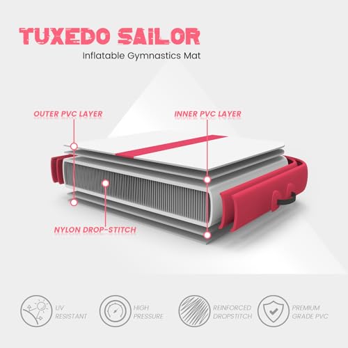 Tuxedo Sailor Pink 10ft x 3.3ft x 4in Inflatable Gymnastics Tumbling Mat with Electric Pump