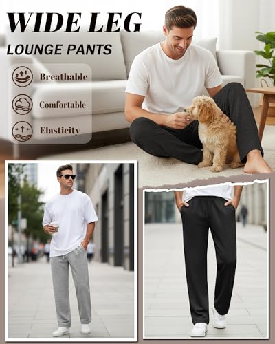 Men's Open Bottom Sweatpants with Wide Leg Fit - Black, Heather Gray, Small