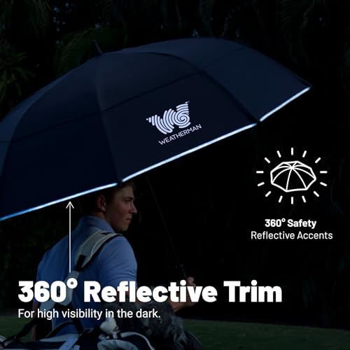 Weatherman Windproof Golf Umbrella - Black, 55 MPH Wind Resistance, 2 Sizes