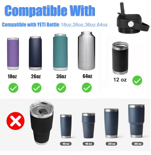 Black Straw Lid for Yeti Rambler Water Bottles 18oz-64oz Replacement Cap with Straw & Brush