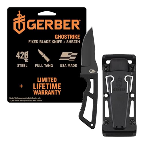 Fixed Blade Survival Knife with 3.3-Inch Drop Point Blade, Stainless Steel, Black Coating