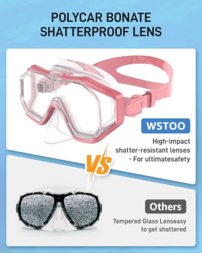 WSTOO Swim Goggles with Nose Cover for Ages 5-12, Youth & Adults, Pink, Large