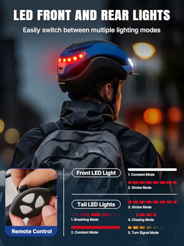 Adult Bike Helmet with LED Turn Signals & Magnetic Goggles - Blue & Black - Removable Visor