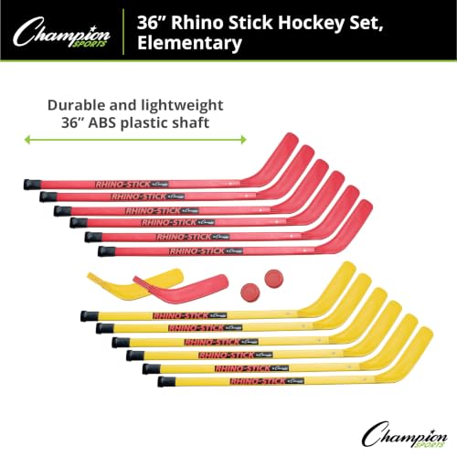 Champion Sports Rhino Stick Hockey Set 36" - Durable ABS Indoor/Outdoor