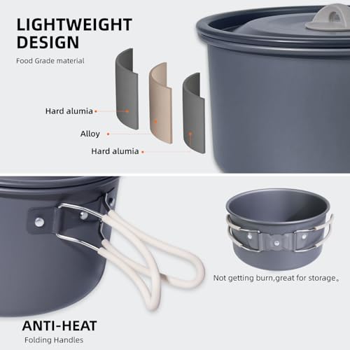 13-Piece Camping Cookware Set for 2 with Pot, Kettle, and Tableware