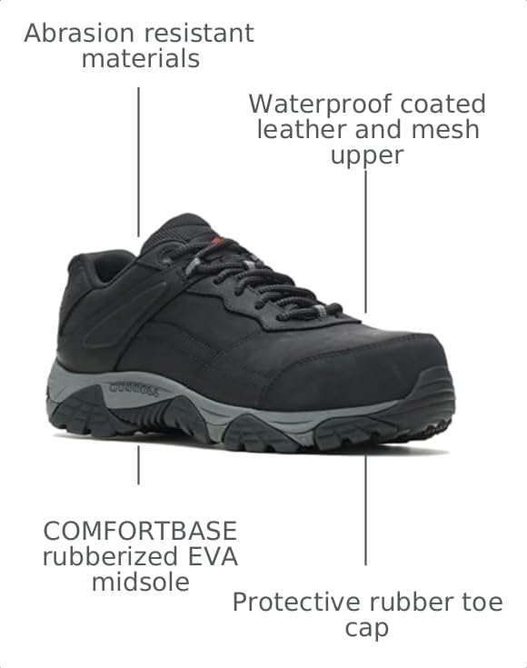 Merrell Men's Moab Adventure Carbon Fiber Industrial Work Shoe - 10 Wide Black