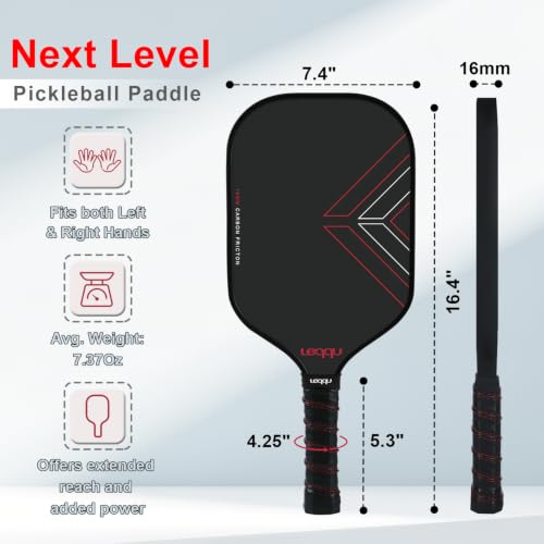 Lequq 16mm T700 Raw Carbon Fiber Pickleball Paddles Set of 2 - Red Variation for Beginners