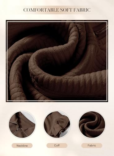 Women’s 2 Piece Polo Set - V Neck Collared Ruffle Short Sleeve & Quarter Zip Top, Large Brown