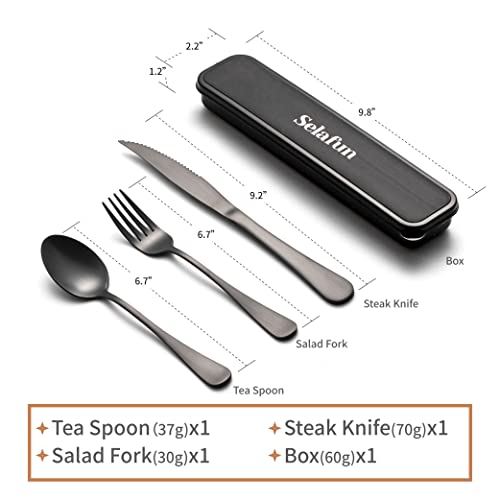 Portable Stainless Steel Travel Utensil Set with Case - 4 Pieces, Matte Black