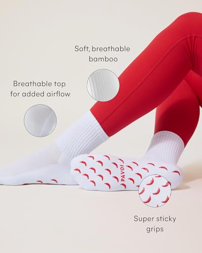 Pilates Socks with Grips for Women - Chili Pepper Non-Slip Grip Socks