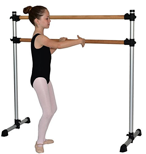 Portable Double Wood Ballet Barre 4 Ft with Adjustable Height & Carry Bag