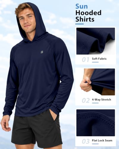 Roadbox Men's Fishing Sun Hoodie - Dark Blue, X-Large, UPF 50+ UV Protection