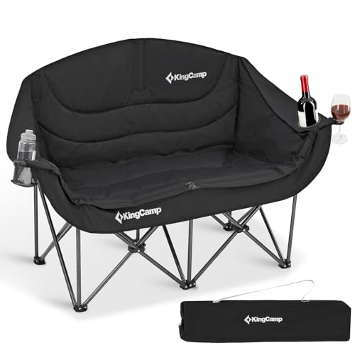 KingCamp Double Camping Chair 2-Person Folding Chair with Cup Holders - Black, 660lbs
