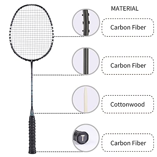 Graphite Badminton Rackets 2Pack Lightweight Professional-Grade BLACK Silver
