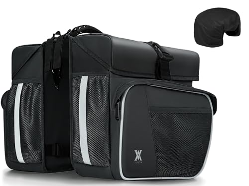 Waterproof Double Panniers Bike Bag 36L with Rain Cover Black - Stable Cycling Storage