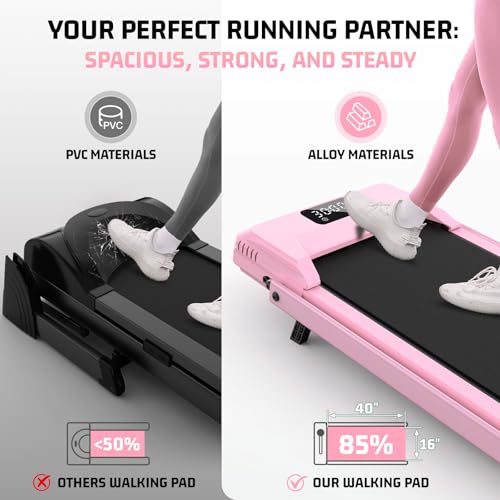 FUNMILY Light Pink Foldable Walking Pad Treadmill with 12% Incline & Handle Bar, 3.5HP Compact Under Desk Exercise Machine for Home & Office