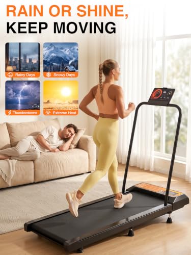Yellow Under Desk Treadmill with Incline, Portable Walking Pad & Handlebar