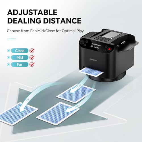 KPAW Automatic Card Shuffler & Dealer for 1-2 Decks, Supports 12 Players - Black with 4 Remotes B