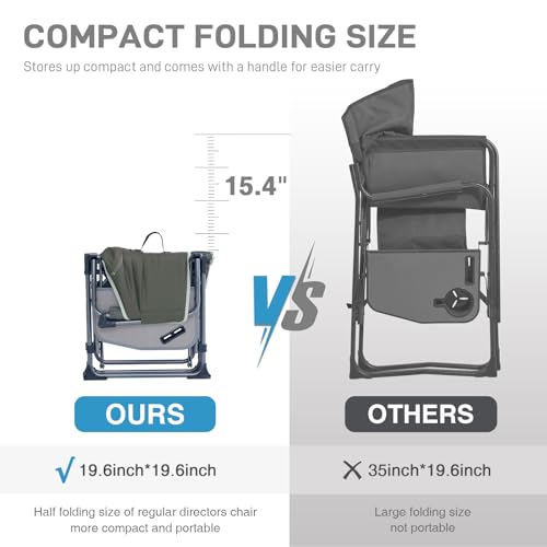 Portable Camping Directors Chair with Side Table & Pocket - Heavy Duty Support 400lbs - Green 2 Pack