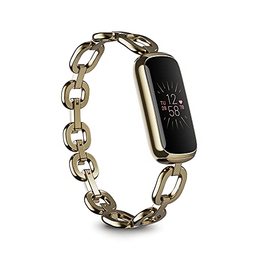 Fitbit Luxe Special Edition Fitness & Wellness Tracker with Gold Gorjana Link Bracelet - Peony Bands Included, Size S & L