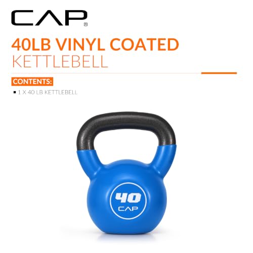 CAP Vinyl-Coated Cast Iron Kettlebell 40 lb Home Gym Strength Equipment