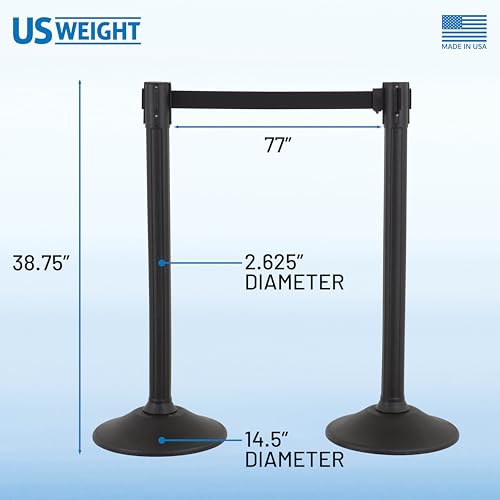 US Weight Sentry 6.5' Retractable Belt Stanchion Barrier 2-Pack, Black