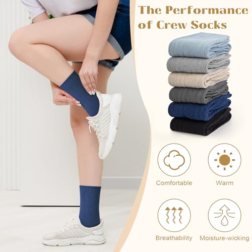 Justay Crew Socks for Women, Knit Cotton Dress Socks - One Size Navy Blue Grey Khaki Black